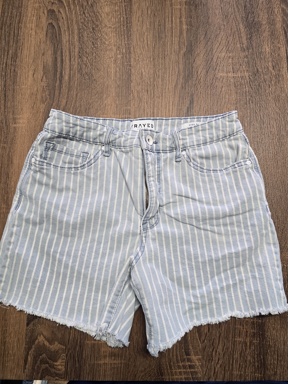 Frayed Jeans Women's Size 4/27 Blue White Striped High Rise Raw Hem Denim Shorts